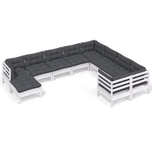 vidaXL 10 Piece Garden Lounge Set with Cushions White Pinewood