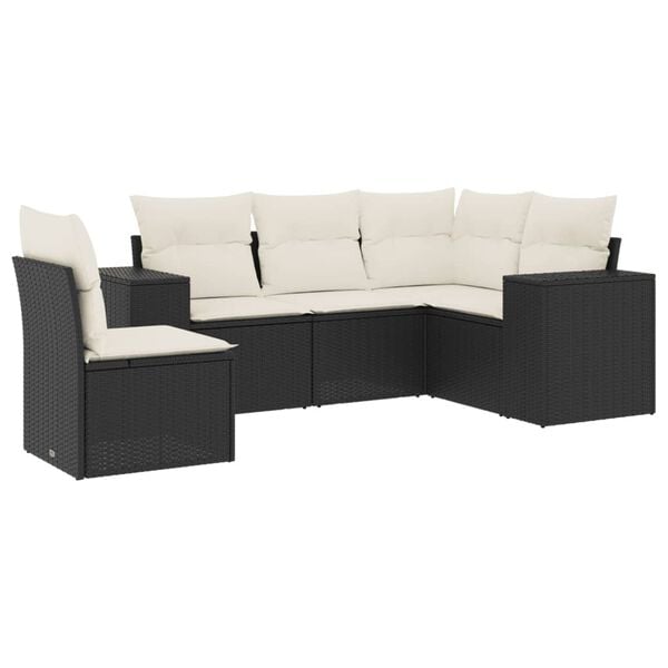 vidaXL 5 Piece Garden Sofa Set with Cushions Black Poly Rattan