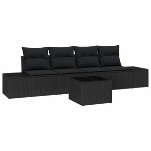 vidaXL Sofa Set with Cushion Manual 5 pcs Black Poly Rattan