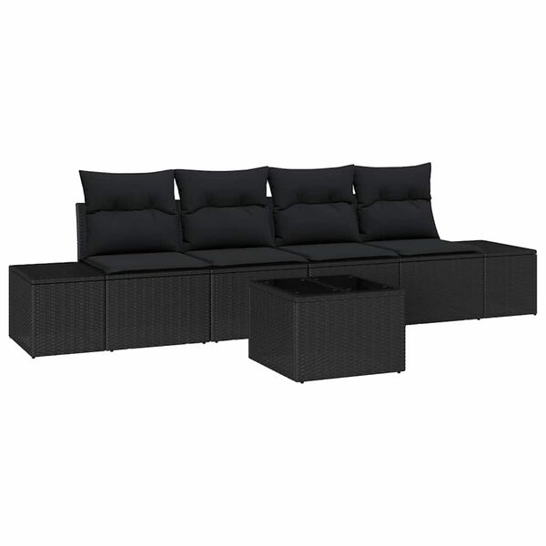 vidaXL Sofa Set with Cushion Manual 5 pcs Black Poly Rattan