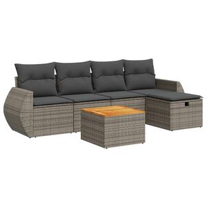 vidaXL 6 Piece Garden Sofa Set with Cushions Grey Poly Rattan