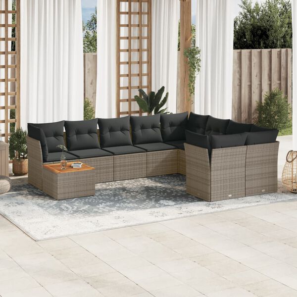vidaXL 10 Piece Garden Sofa Set with Cushions Grey Poly Rattan