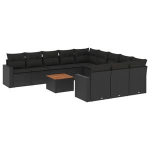 vidaXL 12 Piece Garden Sofa Set with Cushions Black Poly Rattan