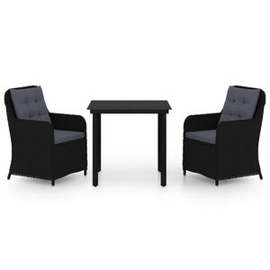 vidaXL 3 Piece Garden Dining Set Black