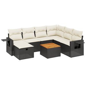 vidaXL 8 Piece Garden Sofa Set with Cushions Black Poly Rattan