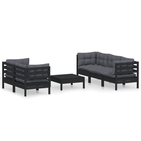 vidaXL 6 Piece Garden Lounge Set with Anthracite Cushions Pinewood
