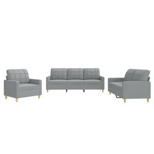 vidaXL 3 Piece Sofa Set with Cushions Light Grey Fabric