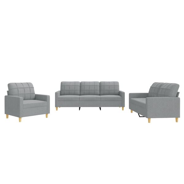 vidaXL 3 Piece Sofa Set with Cushions Light Grey Fabric