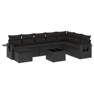 vidaXL 9 Piece Garden Sofa Set with Cushions Black Poly Rattan