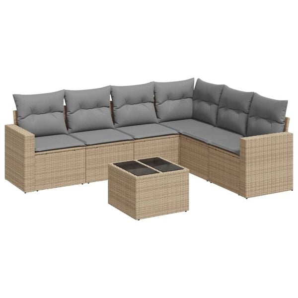 vidaXL 7 Piece Garden Sofa Set with Cushions Beige Poly Rattan