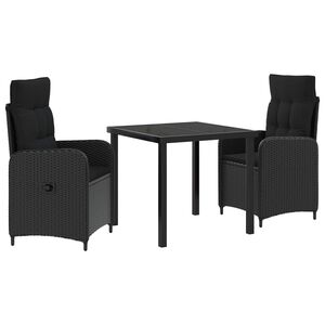 vidaXL Outdoor Dining Set 3 pcs Black Poly Rattan