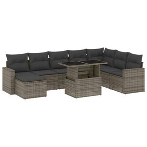 vidaXL 9 Piece Garden Sofa Set with Cushions Grey Poly Rattan