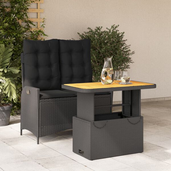 vidaXL 2 Piece Garden Dining Set with Cushions Black Poly Rattan