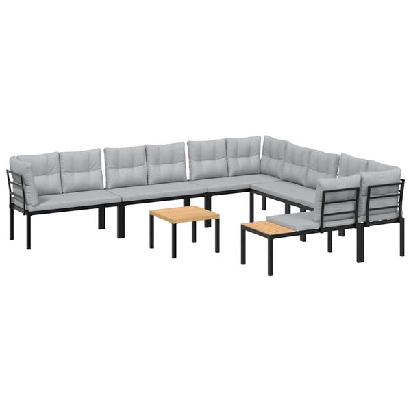 vidaXL 7 Piece Garden Sofa Set with Cushions Black Powder-coated Steel