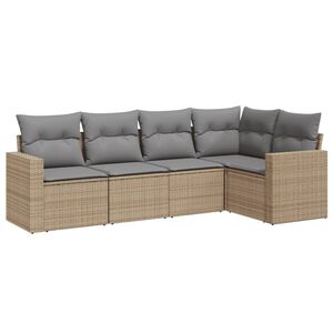 vidaXL 5 Piece Garden Sofa Set with Cushions Beige Poly Rattan