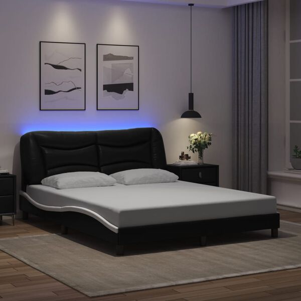 vidaXL Bed Frame with LED without Mattress "Hvar" Black and White 152x203 cm