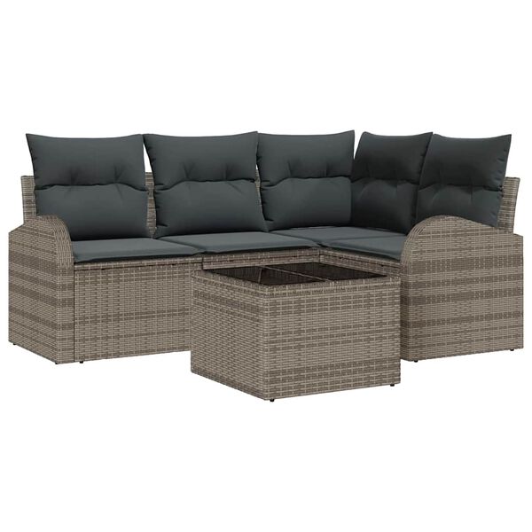 vidaXL Garden Sofa Set with Cushion 5 pcs Grey Poly Rattan