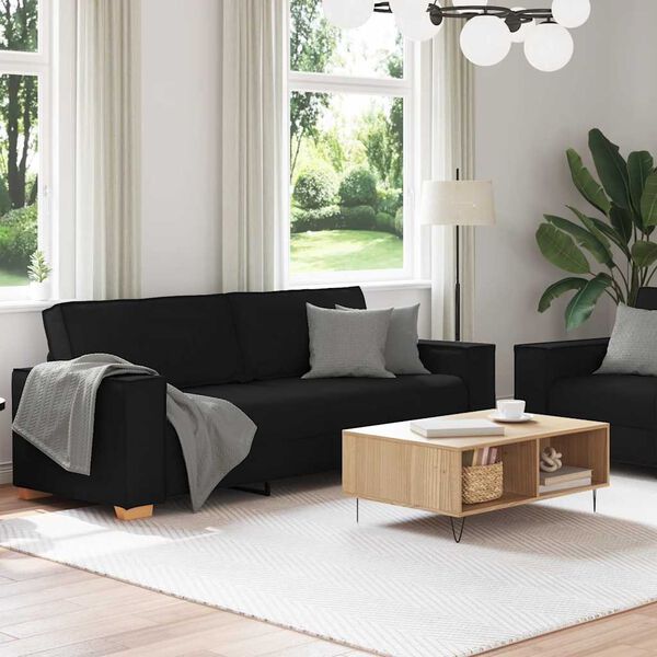 vidaXL 2 Piece Sofa Set with Cushions Black Fabric