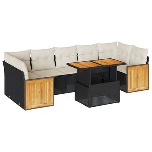 vidaXL 8 Piece Garden Sofa Set with Cushions Black Poly Rattan Acacia
