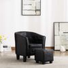 vidaXL Tub Chair with Footstool Black Faux Leather