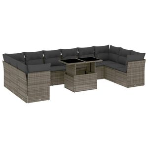 vidaXL 11 Piece Garden Sofa Set with Cushions Grey Poly Rattan
