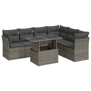 vidaXL 7 Piece Garden Sofa Set with Cushions Grey Poly Rattan