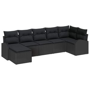 vidaXL Sofa Set with Cushion with Storage 7 pcs Black Poly Rattan