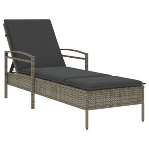 vidaXL Sun Lounger with Cushion Grey 63x200x81 cm Poly Rattan