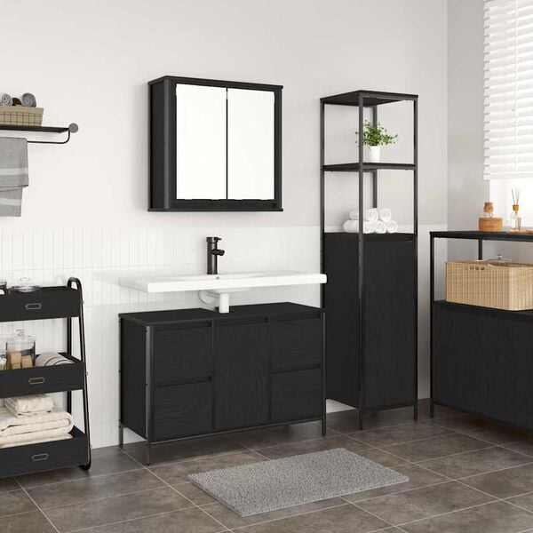vidaXL Bathroom Furniture Set with Drawer with Shelf 2 pcs Black oak
