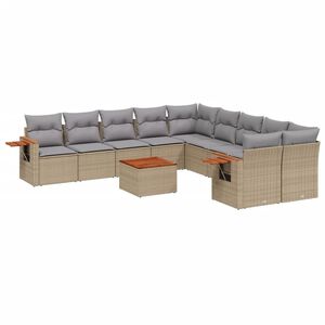 vidaXL 11 Piece Garden Sofa Set with Cushions Beige Poly Rattan