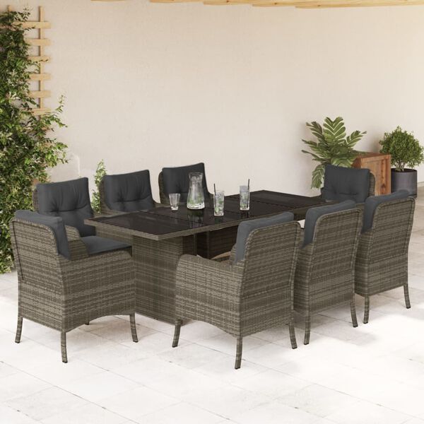vidaXL 9 Piece Garden Dining Set with Cushions Grey Poly Rattan