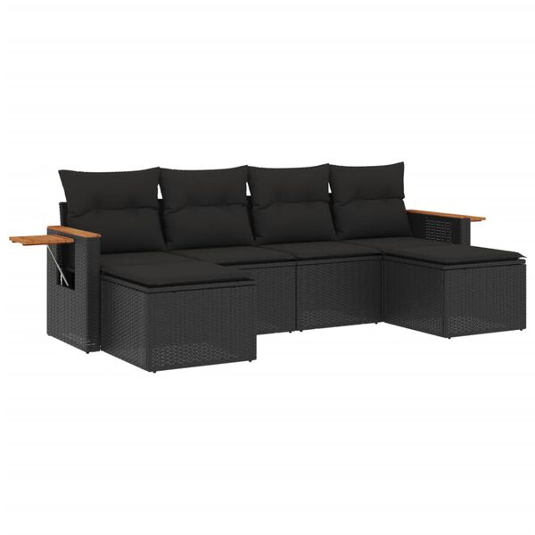 vidaXL 6 Piece Garden Sofa Set with Cushions Black Poly Rattan