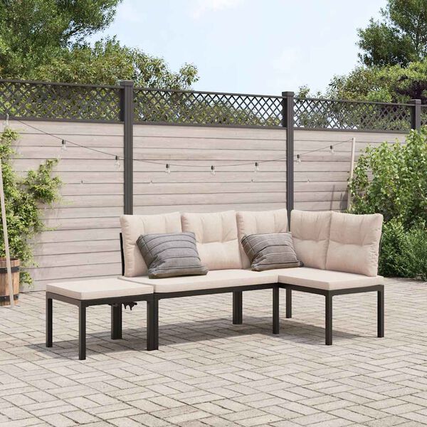 vidaXL Garden Bench Set with Cushions 3 pcs Black Powder-coated Steel