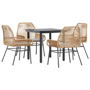 vidaXL 5 Piece Garden Dining Set with Cushions Brown Poly Rattan Glass