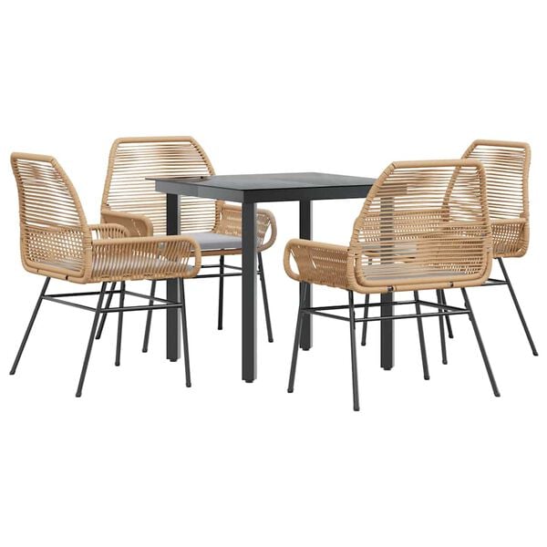vidaXL 5 Piece Garden Dining Set with Cushions Brown Poly Rattan Glass