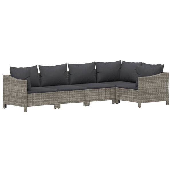 vidaXL 5 Piece Garden Lounge Set with Cushions Grey Poly Rattan