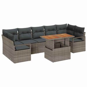 vidaXL Garden Sofa Set with Storage 8 pcs Grey Poly rattan