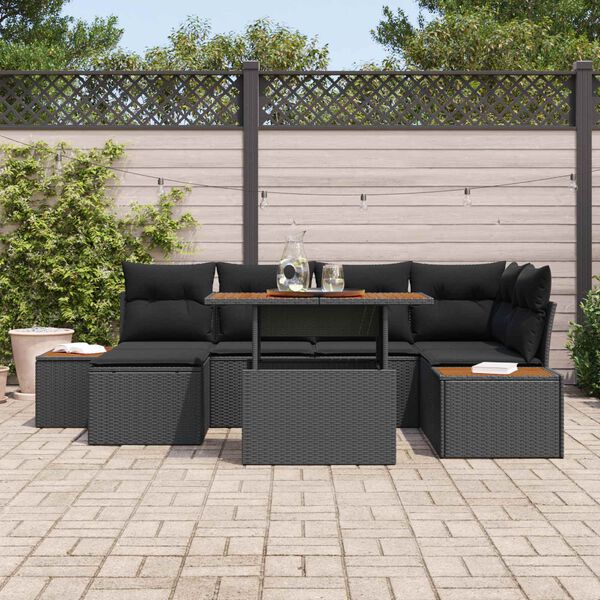 vidaXL Garden Sofa Set with Storage 7 pcs Black Poly rattan