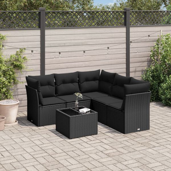 vidaXL 6 Piece Garden Sofa Set with Cushions Black Poly Rattan