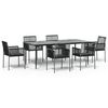 vidaXL 7 Piece Garden Dining Set with Cushions Black Poly Rattan and Steel