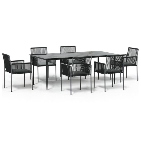 vidaXL 7 Piece Garden Dining Set with Cushions Black Poly Rattan and Steel