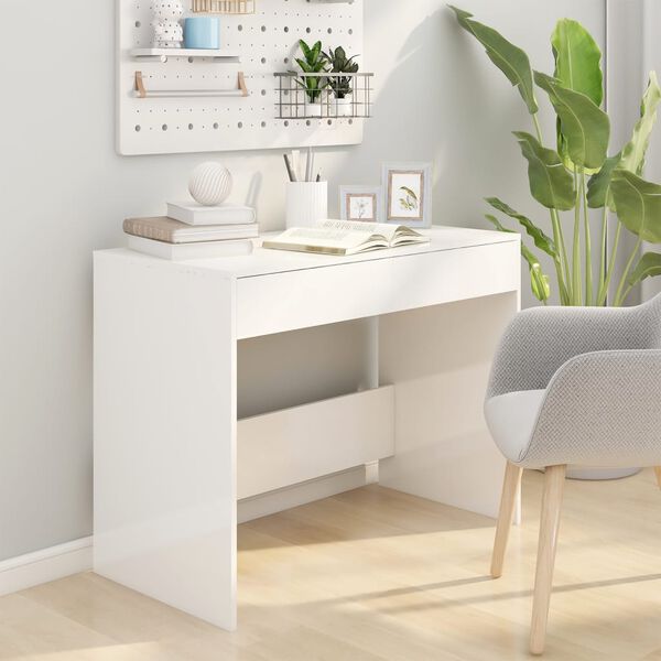 vidaXL Desk High Gloss White 101x50x76.5 cm Engineered Wood