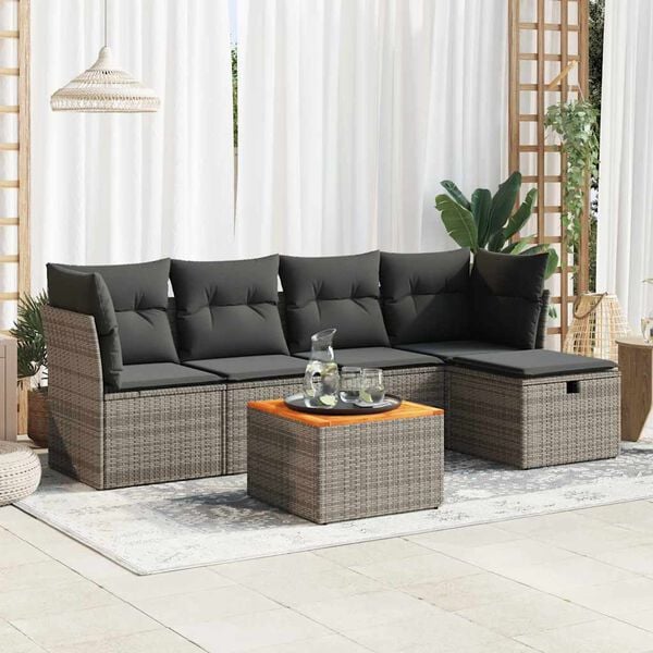 vidaXL 6 Piece Garden Sofa Set with Cushions Grey Poly Rattan