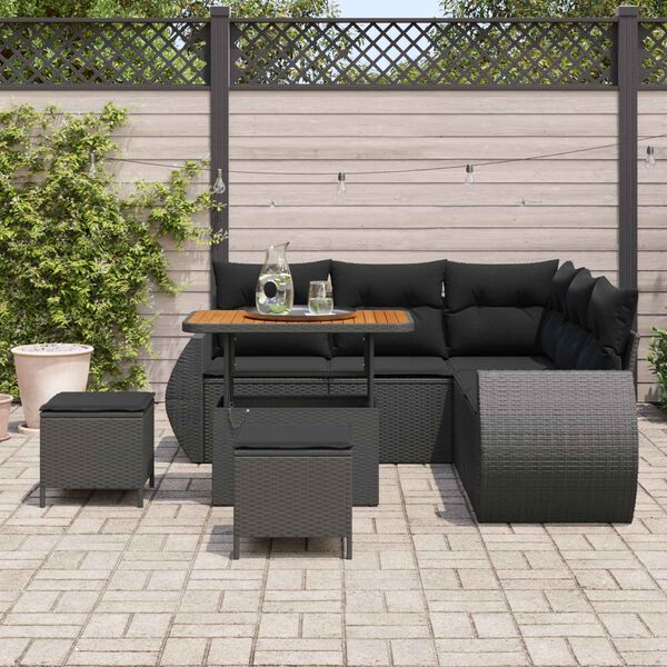vidaXL Garden Sofa Set Height-Adjustable 8 pcs Black Poly Rattan
