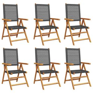 vidaXL Reclining Garden Chairs 6 pcs Black Poly Rattan and Solid Wood