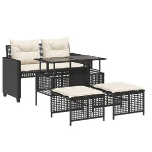 vidaXL 4 Piece Garden Sofa Set with Cushions Black Poly Rattan Glass