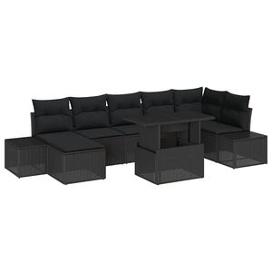 vidaXL Garden Sofa Set with Storage 8 pcs Black Poly rattan