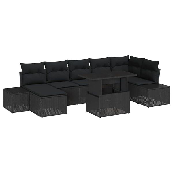 vidaXL Garden Sofa Set with Storage 8 pcs Black Poly rattan