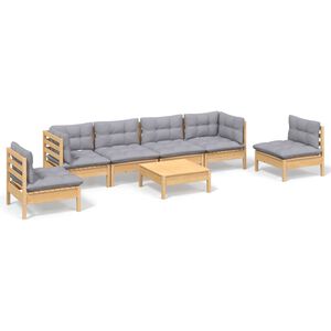 vidaXL 7 Piece Garden Lounge Set with Grey Cushions Solid Pinewood