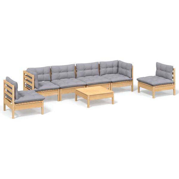 vidaXL 7 Piece Garden Lounge Set with Grey Cushions Solid Pinewood